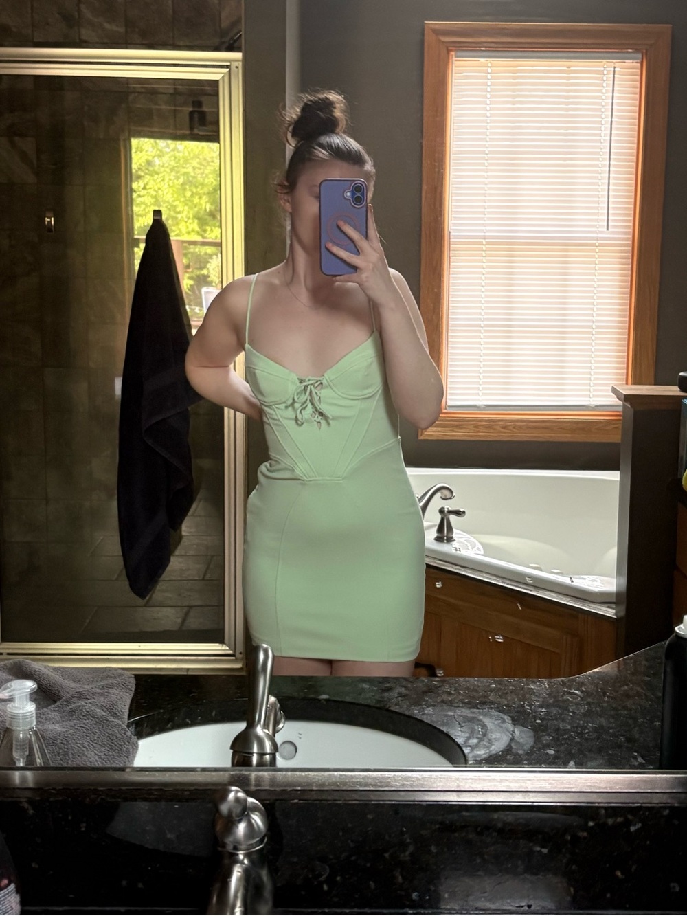 Sleeveless Lace-Up Bodice Mini Dress in Light Green